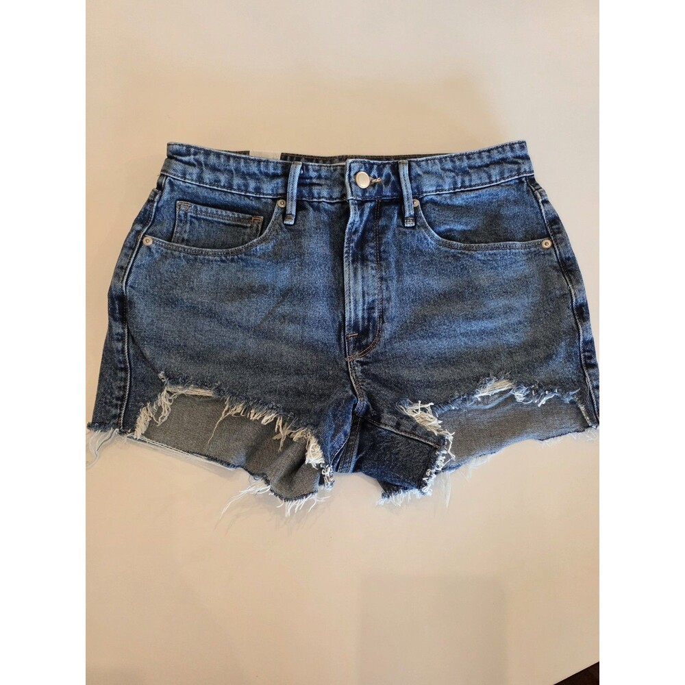Good American Womens' Blue Good Girlfriend Denim Shorts Size 4/27 NWT Cutoff